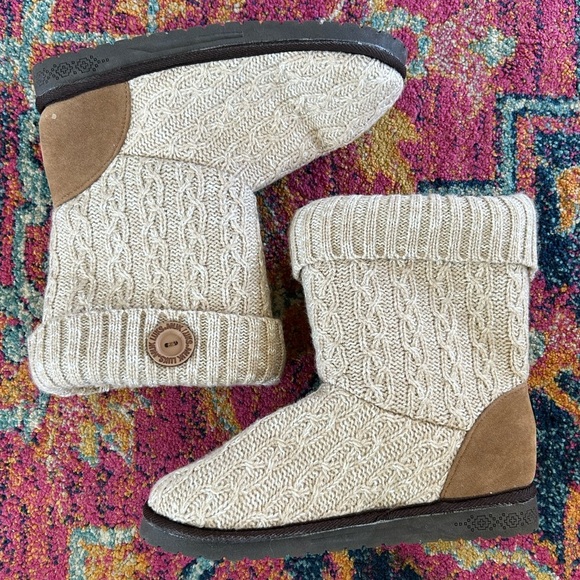 🔥Muk Luks | Women’s tan heather faux sherpa lined Essentials Knit Boots, size 9 - Picture 12 of 16